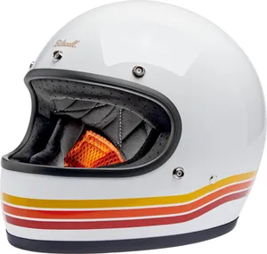 Biltwell Gringo Sunset Spectrum Helmet<br><ul><li>Injection-molded ABS outer shell is lightweight and resistant to impacts</li><li>Dual Density expanded polystyrene (EPS) internal safety shell absorbs and dissipates impact energy without compromising comfort</li><li>Molded urethane chin bar pad dissipates energy during front impact</li><li>Chin strap features brushed fleece Lycra touchpoints for comfort, and a D-ring retention system with red quick-release pull tab for speedy removal</li><li>Removable/replaceable comfort liner and cheek pads are constructed with fleece Lycra and open-cell foam padding to absorb and evaporate perspiration</li><li>BioFoam head form panel and ventilated polyester padding maximize airflow around your head to ensure coolness and comfort</li><li>Molded EPS ear pockets fit select aftermarket audio accessories</li></ul>
