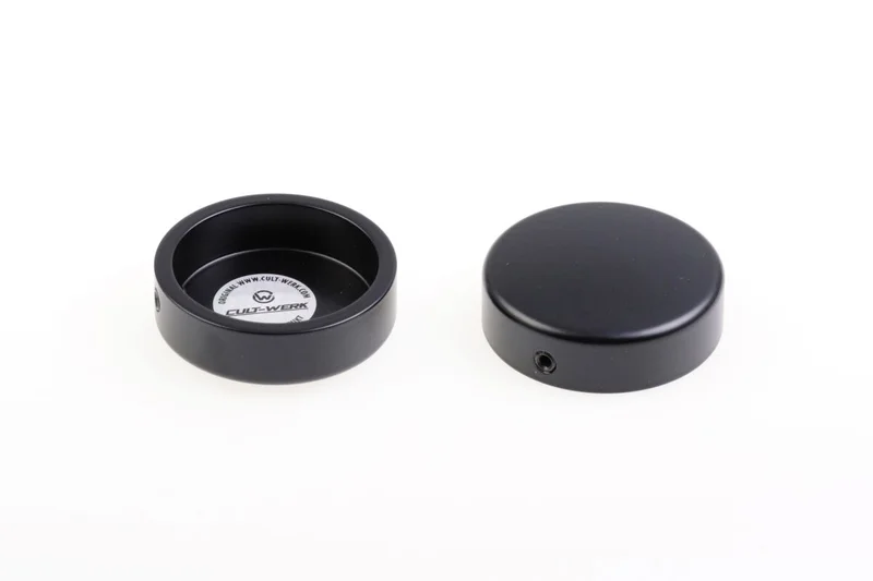 Cult-Werk 2-piece fork tube cap bolt cover kit. Black