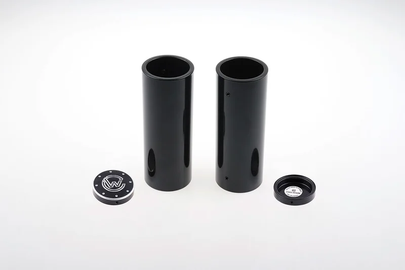Cult-Werk 4-piece fork tube cover kit. Gloss black. Logo