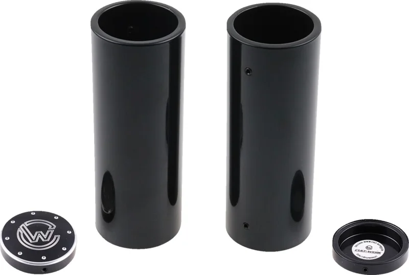 Cult-Werk 4-piece fork tube cover kit. Gloss black. Logo