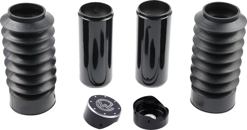 Cult-Werk 6-piece fork tube cover kit. Gloss black. Logo