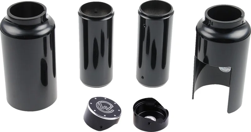Cult-Werk 6-piece fork tube cover kit. Gloss black. Logo