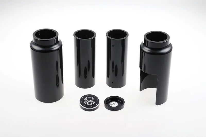 Cult-Werk 6-piece fork tube cover kit. Gloss black. Logo