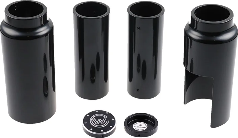 Cult-Werk 6-piece fork tube cover kit. Gloss black. Logo