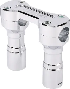 Thrashin Supply Co. Hole Shot Risers<br><ul><li>Billet 6061 aluminum</li><li>Drilled with 1/2" hole for internal wiring</li><li>Works with any standard 1" handlebar</li><li>Sold in pairs with top clamp and 5/16-18 x 7/8" hardware</li><li>Base hole tapped for standard 1/2-13 mounting bolts (bolts not included)</li><li>Fits on all models with 3-1/2" center-on-center riser spacing, including most OE Harley-Davidsons</li><li>Made in the USA</li></ul><br>Features triple nickel-plated chrome finish.