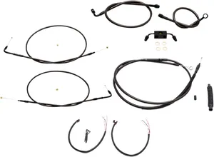 LA Choppers Complete Midnight Braided Handlebar Cable/Brake Line Kit<br><ul><li>Kit includes the correct length braided brake/clutch lines and wire extensions to complete a handlebar swap</li><li>Black "T" brake line junction, banjo bolts, fittings and copper crush washers included</li><li>Made in the USA</li><li>Kit is based on using 2" risers with Ape Hanger handlebars.</li></ul>