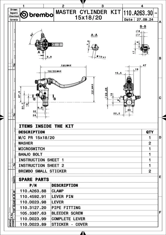 BREMBO BRAKE MASTER CYLINDER RCS