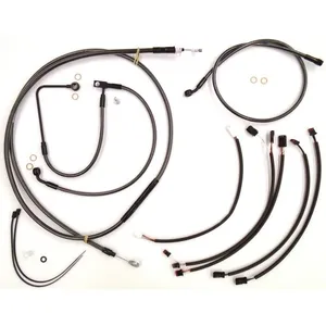 Magnum Shielding Black Pearl™ Designer Handlebar Installation Kit<br><ul><li>The only complete kit with matching braided cables and brake lines</li><li>Kit includes throttle and idle cables of throttle-by-wire extensions, clutch cable or hydraulic clutch line, brake lines, copper crush washers, hardware, and any necessary switch wiring of turn signal extension (unless otherwise noted)</li><li>All cable and brake lines feature Black Pearl™ braid with highly polished black chrome plated fittings</li><li>Brake lines are constructed with PTFE inner tubing, aramid fiber, premium Signature Magnum braids, and an outer PVC jacket</li><li>All cables are a low-effort, high-efficiency design that meets or exceeds all OE specifications for fitment, construction, endurance</li><li>Kit for dual disc models includes an all brazed manifold that eliminates leaks, alignment problems and unattractive threaded connections</li><li>Brake lines are compliant with all DOT FMVSS-106 Specifications</li><li>Assembled in the USA</li><li>Kit is based on using ape hanger style handlebars with 2” risers.</li><li>DOT-Certification is only valid in USA</li></ul>