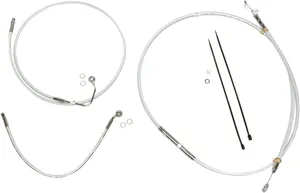 Magnum Shielding Sterling Chromite II® Upper Handlebar Installation Kit<br><ul><li>The only complete kit with matching braided cables and brake lines</li><li>Kit includes throttle and idle cables of throttle-by-wire extensions, clutch cable or hydraulic clutch line, brake lines, copper crush washers, hardware, and any necessary switch wiring of turn signal extension</li><li>All cable and brake lines feature Sterling Chromite II® braid with highly polished chrome plated fittings</li><li>Brake lines are constructed with PTFE inner tubing, aramid fiber, premium Signature Magnum braids, and an outer PVC jacket</li><li>All cables are a low-effort, high-efficiency design that meets or exceeds all OE specifications for fitment, construction, endurance</li><li>Kit for dual disc models includes an all brazed manifold that eliminates leaks, alignment problems and unattractive threaded connections</li><li>Brake lines are compliant with all DOT FMVSS-106 Specifications</li><li>Assembled in the USA</li><li>Kit is based on using ape hanger style handlebars with 2” risers.</li><li>DOT-Certification is only valid in USA</li></ul>