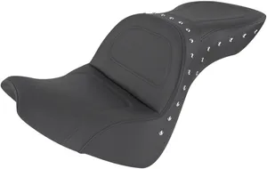 Saddlemen Explorer Special Seat<br><ul><li>Supple SaddleHyde™ offers a combination of comfort, glove-soft leathery feel and weather-resistant, no-maintenance good looks</li><li>Split-cushion design separates seating surface from lumbar support, reducing tailbone and back pressure</li><li>Designed and contoured for two-up touring comfort; match all studded saddlebags and luggage</li><li>SaddleGel™ in both driver and passenger areas increases comfort during trips of any length</li><li>Also feature 1/2" chrome-plated brass studs that follow a special stitch pattern</li><li>Made in the USA</li></ul>