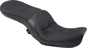 Drag Specialties Low-Profile  Touring Seat<br><ul><li>Solar-reflective leather in the seating area and automotive-grade vinyl on the sides; patented process reduces surface temperature by as much as 25°F for a cooler seat, higher durability and longer life over conventional leather or vinyl</li><li>Seats' internal EZ Glide systems feature virtually no metal-to-metal contact with the backrest detent bars; bars are securely suspended in place using synthetic composites that virtually eliminate corrosion and wear</li><li>Optional backrests feature solar-reflective leather cover and multiple detents with virtually no metal-to-metal contact for vertical and fore/aft pad adjustment (backrest is sold separately)</li><li>Low-profile design with molded flexible urethane foam interior for improved seating position and maximum comfort</li><li>3/16" ABS thermoformed seat base for a perfect fit, and fully carpeted bottom to protect paint</li><li>All backrests can be used in either position</li><li>Made in the USA</li><li>EU: Solar-reflective leather in the seating area and automotive-grade vinyl on the sides; patented process reduces surface temperature by as much as -3,89 °C for a cooler seat, higher durability and longer life over conventional leather or vinyl</li><li>EU: 4,76 mm ABS thermoformed seat base for a perfect fit, and fully carpeted bottom to protect paint</li></ul>