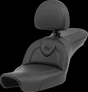 Saddlemen Roadsofa™ Standard Reach Seat<br><ul><li>Tall lumbar support and wide driver saddle supports the back and legs for superior comfort, while the streamlined nose improves the rider's reach to the ground</li><li>SaddleGel™ in front and rear reduces tailbone pressure and increases circulation and comfort for both driver and passenger</li><li>Can be purchased with or without drivers backrest which has independent adjustments for fore-aft position, height and angle, and folds forward</li><li>Designed and made in the USA</li></ul><br>6-1/2" (16.51 cm) lumbar support.
Does not fit FXDWG.