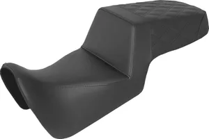 Saddlemen Lattice Stitch Step-Up Seat<br><ul><li>The seat combines a Gel-Core interior and Ultra-Foam that creates a foam that is a perfect balance of rigidity and user compliance</li><li>Ultra-Foam unique molding process creates an element-resistant self-skinning process that seals the foam from water and enhances the seat's durability as well as comfort</li><li>Lattice stitch (LS) retro styling infuses the old school spirit with a modern day twist</li><li>Designed and made in the USA</li></ul><br>High 6" lumbar keeps rider locked into seat.