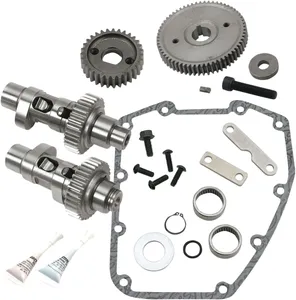 S&S 635 H.O. Gear Drive Camshaft Kit<br><ul><li>Reverses the rear cam's direction of rotation, providing additional operating clearance between cam lobes; as a result, higher cam lifts are possible  </li><li>High lift camshaft for modified engines with 106" or greater displacement and compression ratios between 10.0:1 to 11.0:1</li><li>Increases valve and timing accuracy by eliminating timing chain lash and loosely-fit stock chain drive</li><li>Works with stock, unported heads, but S&amp;S CNC ported heads are recommended</li><li>Material must be removed from inner surface of the stock gear cover to install</li><li>A hydraulic press and other professional level tools are required to install</li><li>S&amp;S requires that adjustable pushrod/cover kit be used</li><li>Cam bearings and gaskets must be replaced when installing new cams</li><li>Best power from 3000-6000 rpm</li><li>This is not a bolt in camshaft kit</li><li>Kit includes camshafts, inner gear, out gear drives, inner bearings, outer bearings, gaskets and instructions</li><li>Made in the USA</li><li>Installer must check coil bind, valve to valve clearance and valve to piston clearance.</li><li>Due to the inherent characteristics of gear drives, you may experience more valve train noise.</li></ul>