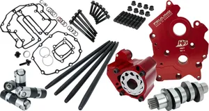 Feuling Race Series® Camchest Kit with Full Travel Lifters<br><ul><li>Quieter and smoother engine operation</li><li>Increases oil pressure, scavenge volume and engine oil flow</li><li>15°-35° cooler engine temperatures </li><li>15°-30° cooler oil temperatures</li><li>15-30 more PSI of oil pressure</li><li>Eliminates wet sumping, blow by and oily air cleaners</li><li>Heavy duty .165" wall one piece pushrod reduces valvetrain harmonics and increase valve lift</li><li>Responds well with slip-on mufflers and/or a complete exhaust system and high-flow air cleaner</li><li>Responds well with increased bore and/or compression</li><li>Lifters have a full 0.200 of total travel designed with a slower bleed down rate to handle heavy valve spring pressures, increase engine RPM before valve float and feature increased roller clearance for steep ramped camshafts and clearance for the front exhaust camshaft lobe flange</li><li>Kit includes: Race Series® high volume oil pump, High Flow billet camplate, Reaper Series® camshaft, fulll-travel Race Series® hydraulic roller lifters, fixed length pushrods, Timken/Koyo cam bearing, rocker arm studs and nuts, gaskets, O-rings, ARP® cam/crank fasteners, washers, moly lube and Loctite®</li><li>Made in the USA</li><li>Not for '23-'24 models with 121" VVT motors.</li></ul><br>Requires high lift/high load valve springs.
Clearances must be checked when installing this cam.
Includes:
• Race Series High Volume Oil Pump
• High Flow Billet Camplate
• Reaper Series 592 Camshaft
• Race Series Hydraulic Roller Lifters
• One Piece Pushrods
• Timken/Koyo Cam bearing
• Rocker Arm Studs and Nuts
• Gaskets
• O-Rings
• ARP Cam/Crank Fasteners
• Washers
• Moly Lube
• Loctite