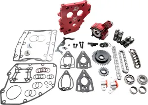 Feuling Race Series Hydraulic Cam Chain Tensioner Conversion Kit<br><ul><li>Kit includes the needed components to upgrade early '99-'06 style mechanical spring tensioner cam chain drive systems to the late '07-'17 hydraulic cam chain drive system</li><li>Includes a Feuling Race Series billet oil pump, high flow camplate, Race Series full-travel lifters, Feuling’s billet hydraulic tensioner housings, tensioner pads, cam chains, sprockets, sprocket alignment spacers, Timken®/Feuling bearings, needed gaskets, O-rings, ARP® cam, crank hardware, Loctite® and moly lube</li><li>Made in the USA</li><li>Rocker box gasket kit included so the factory one-piece pushrods can be reused.</li></ul><br>Conversion camplate hydraulic tensioner.
Fits '99-'00 Twin Cam and '01 EFI Touring engines with cam position sensor requiring the timing tab on the rear camshaft sprocket for the cam sensor and factory '00-'06 style splined chain drive camshaft.
Will not work on keyway camshafts.
Includes:
• Race Series Billet Oil Pump
• High Flow Camplate
• Race Series Full Travel Lifters
• Billet Hydraulic Tensioner Housing
• Tensioner Pads
• Cam Chains
• Sprockets
• Sprocket Alignment Spacers
• Timken/Feuling Bearings
• Gaskets
• O-Rings
• ARP Cam
• Crank Hardware
• Loctite
• Moly Lube