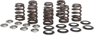 Kibblewhite Beehive Valve™ Spring Kit<br><ul><li>Progressively wound springs using Kobe super-clean, chromium silicon(CrSi) based wire that is heat treated and shot peened</li><li>Tight-tolerance, FEA-designed hardened steel Posi-Loc™ style upper or titanium retainers to ensure correct assembly height and resist keeper "pull through"</li><li>Heat treated (H.T.) steel basewashers are designed to fit on top of either the OEM or KPMI tophat seals in this kit</li><li>Made in the USA</li><li>Kit uses OEM-style valve keys (sold separately).</li><li>'23-'24 CVO's check valve lift to deteremine compatibility with Kibblewhite Precision Machining Inc. (KPMI®) spring kits.</li></ul><br>'23-'25 CVO’s check valve lift to determine compatibility with KPMI spring kits.
Installed spring height is 1.410".
Kit Includes:
• 8x Titanium Retainers
• 8x H.T. Steel Basewashers
• 8x CrSi Valve Springs
• 8x Red Viton® Seals