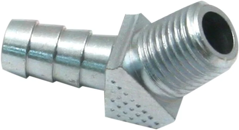 S&S Oil hose fitting, 45 degrees. 1/4" NPT to 3/8". Chrome - 16302-81