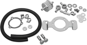 Drag Specialties Crankcase Breather with Support Bracket Kit<br><ul><li>Kit allows the installation of aftermarket air cleaner assemblies on late model bikes equipped with OEM CV carb or Delphi EFI system</li><li>Includes bracket, filter, hose and all mounting hardware necessary for installation</li></ul>