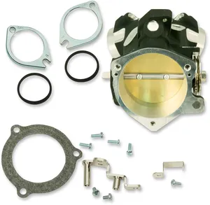S&S Throttle Hog Cable Operated Throttle Body Kit<br><ul><li>Requires throttle body specific Stealth air cleaners (available separately) for 58 mm and 66 mm bodies</li><li>Sealed, stainless steel throttle shaft with dual roller bearings for smooth operation and no air leaks</li><li>One-piece throttle body/manifold design for easy installation and stock appearance</li><li>Compatible with stock sensors, fuel rail and throttle cables</li><li>Includes hardened steel flanges and seals</li><li>Black powder coat finish matches stock</li><li>More air flow for improved performance</li><li>Made in the USA</li></ul><br>For S&S T-Series 124" engines produced prior to 10/1/12.
Some S&S heads have additional material on the manifold surface to allow the use of a stock length manifold (405) on a 124" engine. If you are not sure which manifold should be ordered, check fitment with the stock manifold first.