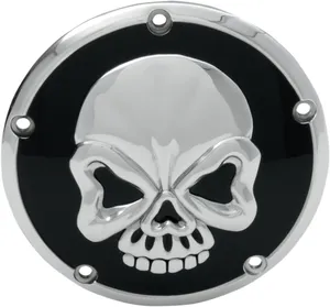 Drag Specialties Skull Derby Cover<br><ul><li>Made from cast aluminum</li><li>Chrome-plated with a high-gloss black background finish</li></ul><br>'06 Dyna Glide and all '07-'18 applications will require the use of gasket part #s 0934-0289 or 0934-0788.