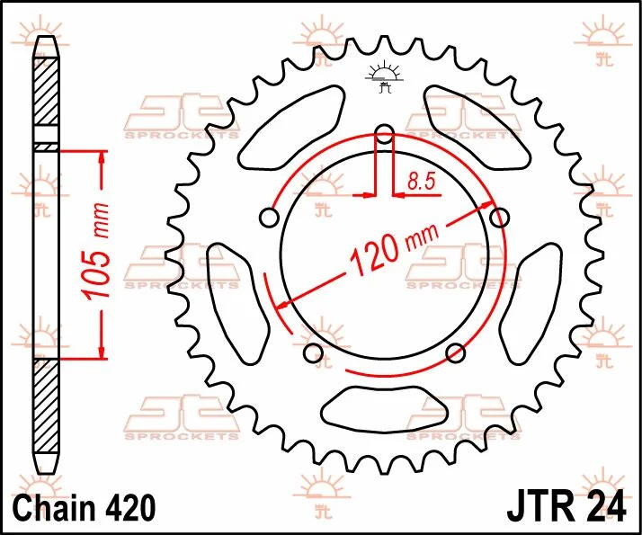JT SPROCKETS JTR24.51 REAR REPLACEMENT SPROCKET 51 TEETH 420 PITCH NATURAL STEEL