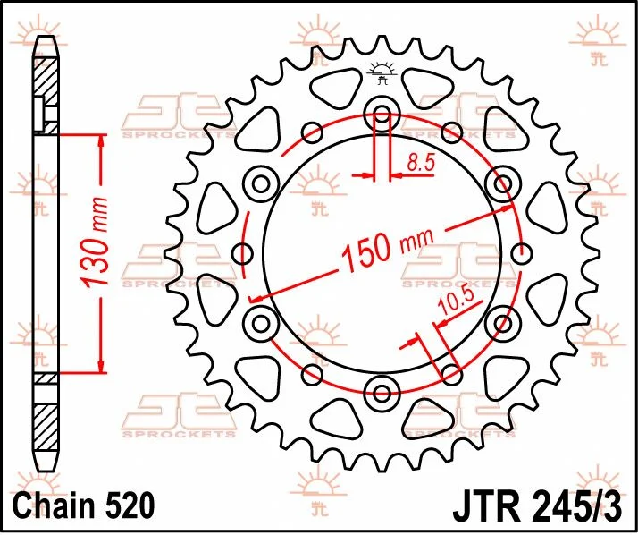 JT SPROCKETS JTR245/3.43 REAR REPLACEMENT SPROCKET 43 TEETH 520 PITCH NATURAL C49 HIGH CARBON STEEL