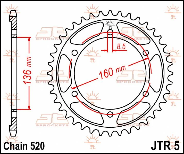 JT SPROCKETS JTR5.45 REAR REPLACEMENT SPROCKET 45 TEETH 520 PITCH NATURAL STEEL