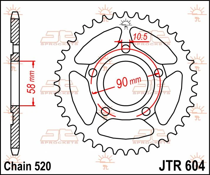JT SPROCKETS JTR604.38 REAR REPLACEMENT SPROCKET 38 TEETH 520 PITCH NATURAL STEEL