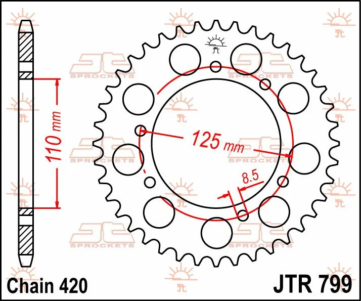 JT SPROCKETS JTR799.50 REAR REPLACEMENT SPROCKET 50 TEETH 420 PITCH NATURAL C49 HIGH CARBON STEEL
