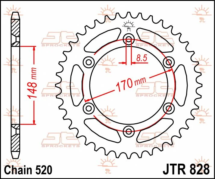 JT SPROCKETS JTR828.47 REAR REPLACEMENT SPROCKET 47 TEETH 520 PITCH NATURAL STEEL