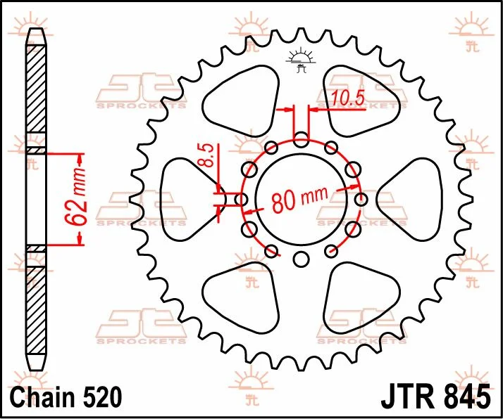 JT SPROCKETS JTR845.40 REAR REPLACEMENT SPROCKET 40 TEETH 520 PITCH NATURAL STEEL