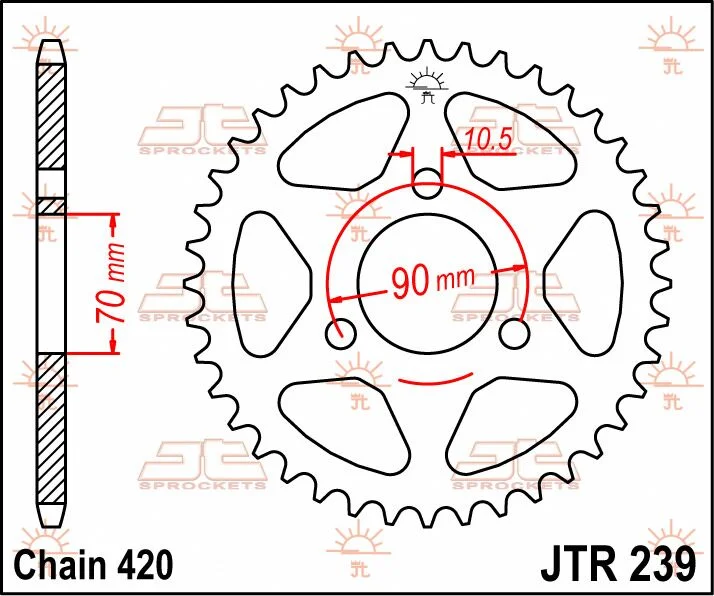 JT SPROCKETS JTR239.36 REAR REPLACEMENT SPROCKET 36 TEETH 420 PITCH NATURAL C49 HIGH CARBON STEEL