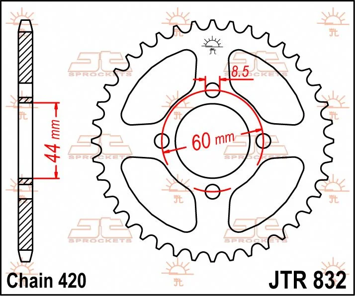 JT SPROCKETS JTR832.38 REAR REPLACEMENT SPROCKET 38 TEETH 420 PITCH NATURAL C49 HIGH CARBON STEEL
