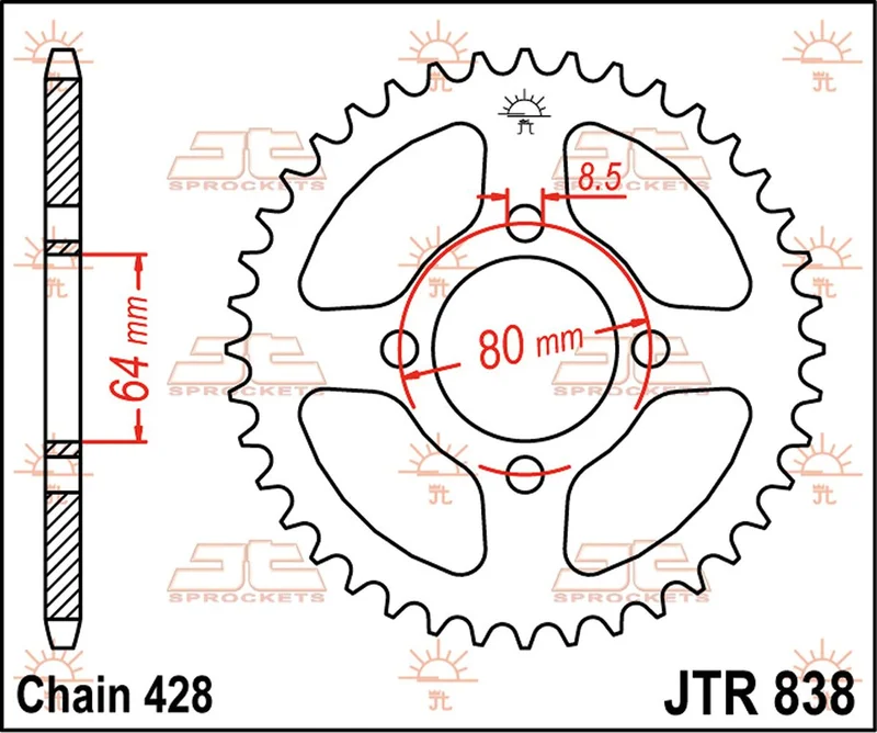 JT SPROCKETS JTR838.39 REAR REPLACEMENT SPROCKET 39 TEETH 428 PITCH NATURAL C49 HIGH CARBON STEEL