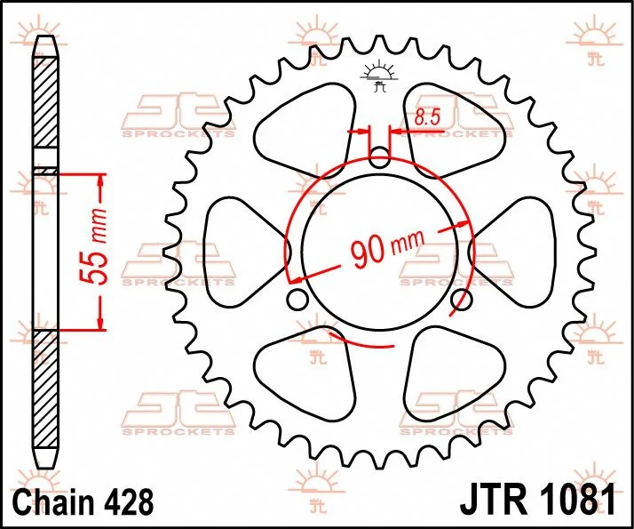 JT SPROCKETS JTR1081.46 REAR REPLACEMENT SPROCKET 46 TEETH 428 PITCH NATURAL C49 HIGH CARBON STEEL