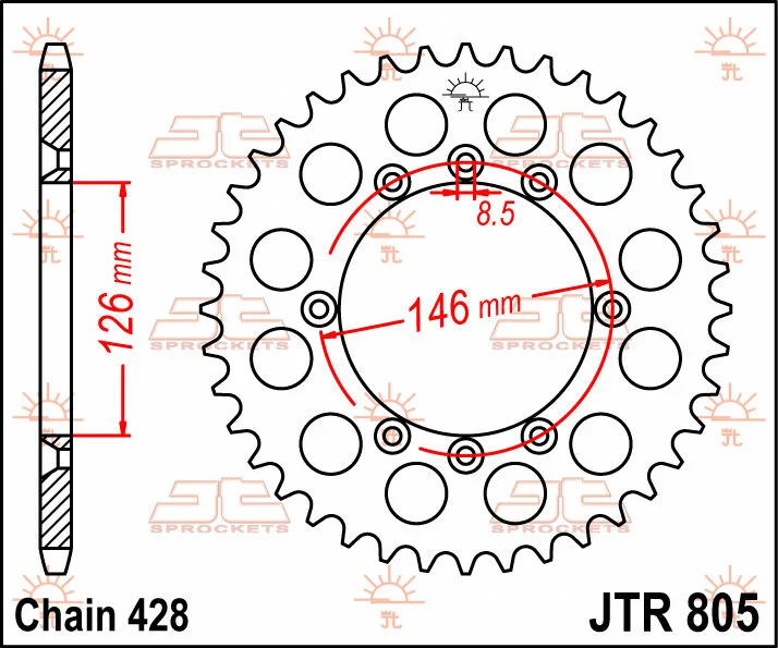 JT SPROCKETS JTR805.50 REAR REPLACEMENT SPROCKET 50 TEETH 428 PITCH NATURAL C49 HIGH CARBON STEEL