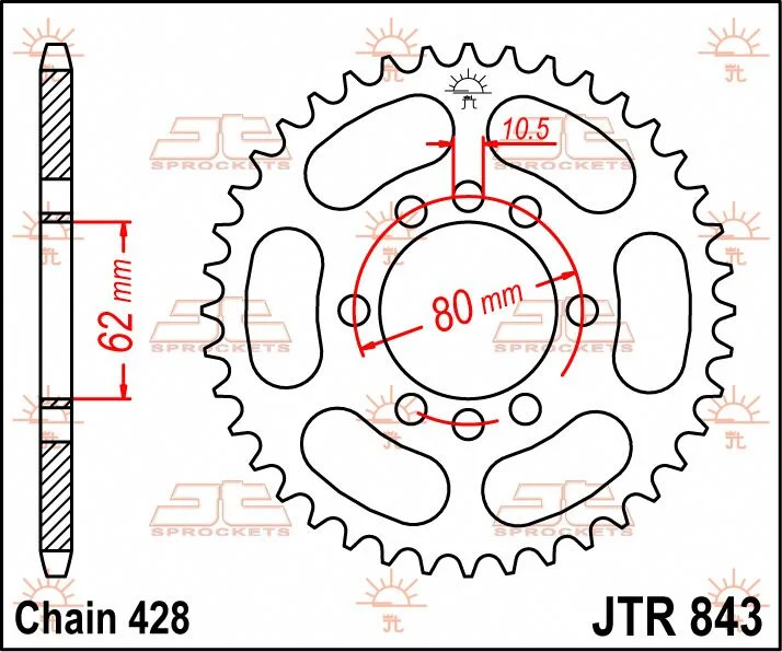 JT SPROCKETS JTR843.50 REAR REPLACEMENT SPROCKET 50 TEETH 428 PITCH NATURAL C49 HIGH CARBON STEEL