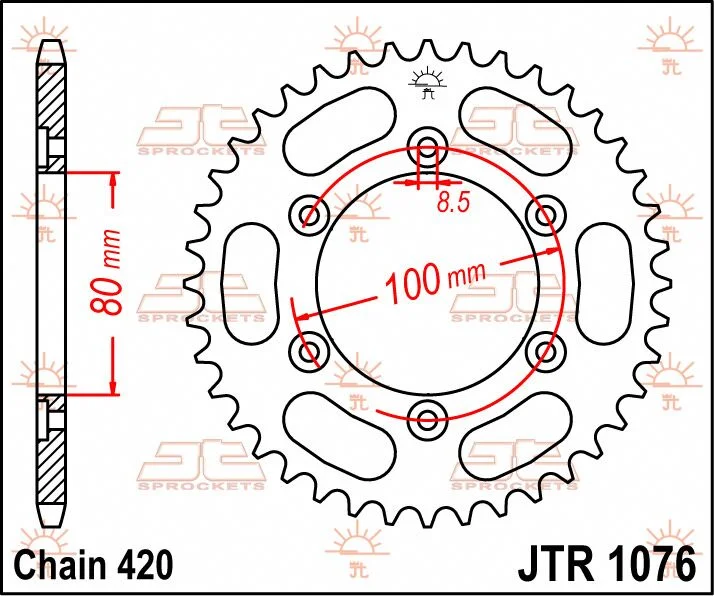 JT SPROCKETS JTR1076.52 REAR REPLACEMENT SPROCKET 52 TEETH 420 PITCH NATURAL C49 HIGH CARBON STEEL
