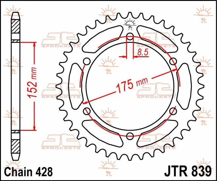 JT SPROCKETS JTR839.53 REAR REPLACEMENT SPROCKET 53 TEETH 428 PITCH NATURAL C49 HIGH CARBON STEEL