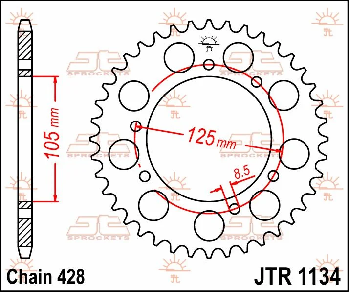 JT SPROCKETS JTR1134.51 REAR REPLACEMENT SPROCKET 51 TEETH 428 PITCH NATURAL C49 HIGH CARBON STEEL