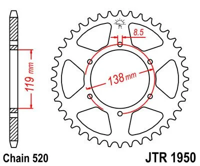 JT SPROCKETS JTR1950.48 REAR REPLACEMENT SPROCKET 48 TEETH 520 PITCH NATURAL C49 HIGH CARBON STEEL