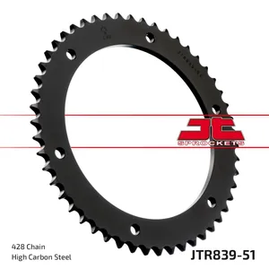 JT SPROCKETS JTR839.51 REAR REPLACEMENT SPROCKET 51 TEETH 428 PITCH BLACK C49 HIGH CARBON STEEL