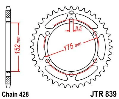 JT SPROCKETS JTR839.51 REAR REPLACEMENT SPROCKET 51 TEETH 428 PITCH BLACK C49 HIGH CARBON STEEL