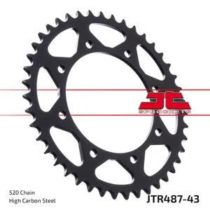 JT SPROCKETS JTR487.43ZBK REAR REPLACEMENT SPROCKET 43 TEETH 520 PITCH BLACK C49 HIGH CARBON STEEL