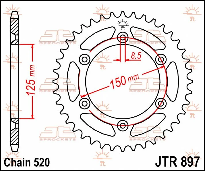 JT SPROCKETS JTR897.53 REAR REPLACEMENT SPROCKET 53 TEETH 520 PITCH BLACK C49 HIGH CARBON STEEL