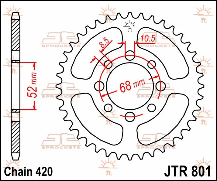 JT SPROCKETS JTR801.45 REAR REPLACEMENT SPROCKET 45 TEETH 420 PITCH NATURAL C49 HIGH CARBON STEEL