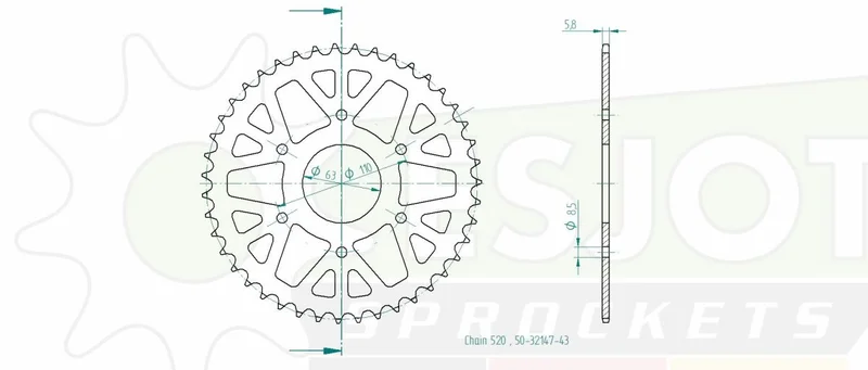 ESJOT SPROCKET REAR 43T 520