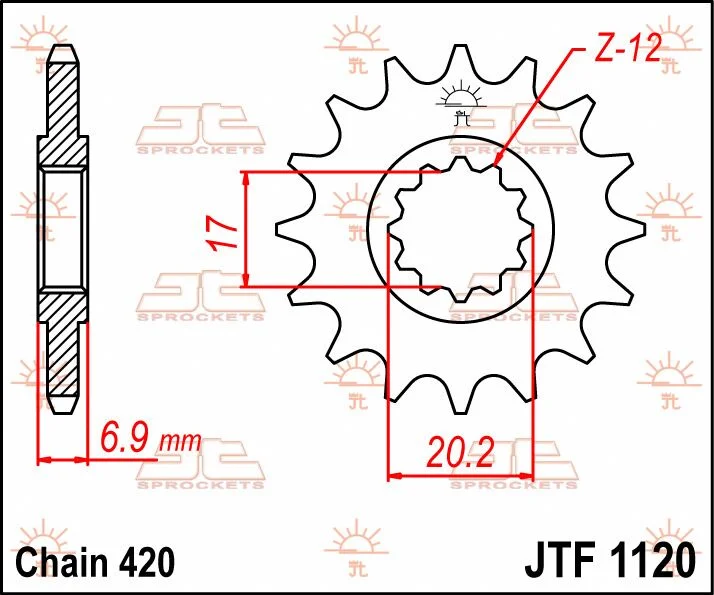 JT SPROCKETS JTF1120.13 FRONT REPLACEMENT SPROCKET 13 TEETH 420 PITCH NATURAL STEEL