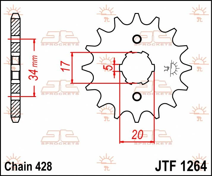 JT SPROCKETS JTF1264.17 FRONT REPLACEMENT SPROCKET 17 TEETH 428 PITCH NATURAL STEEL